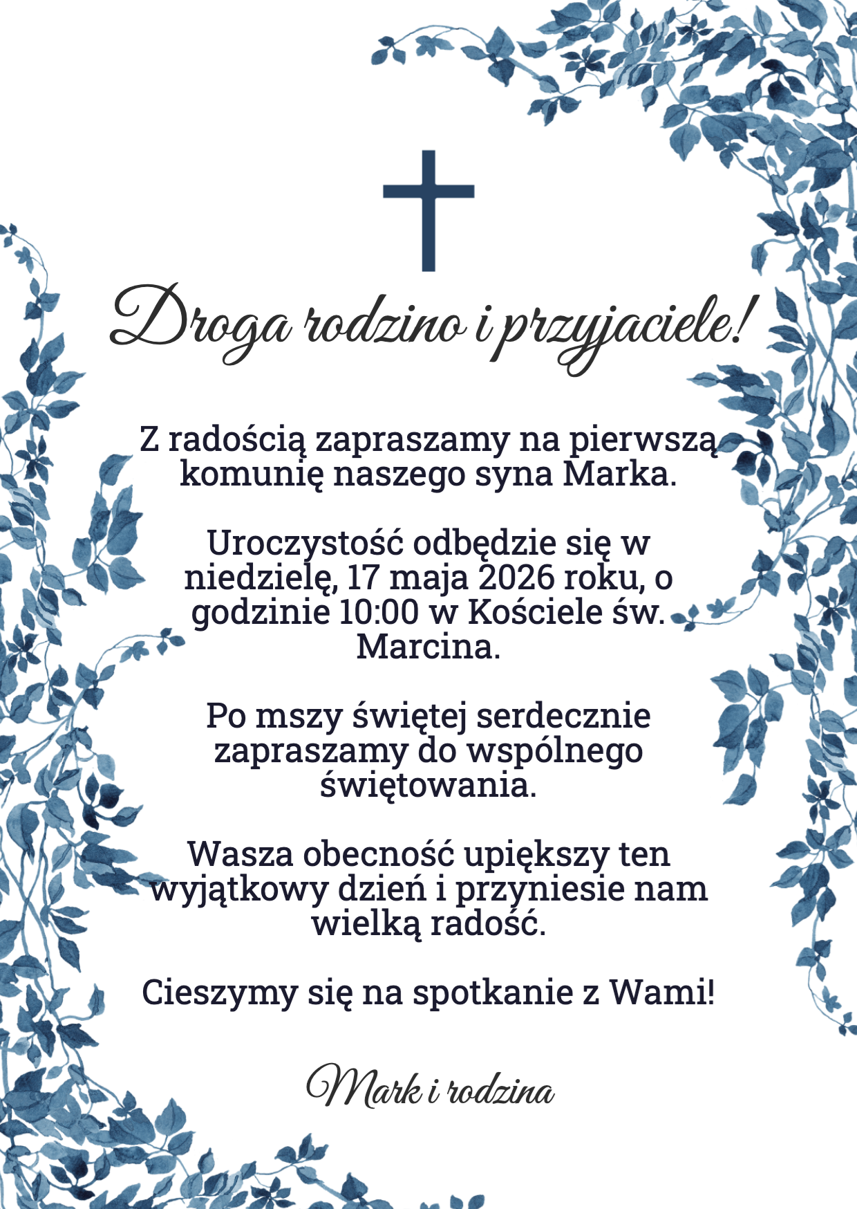 Niebieska ramka z krzyżem — hrbtna stran