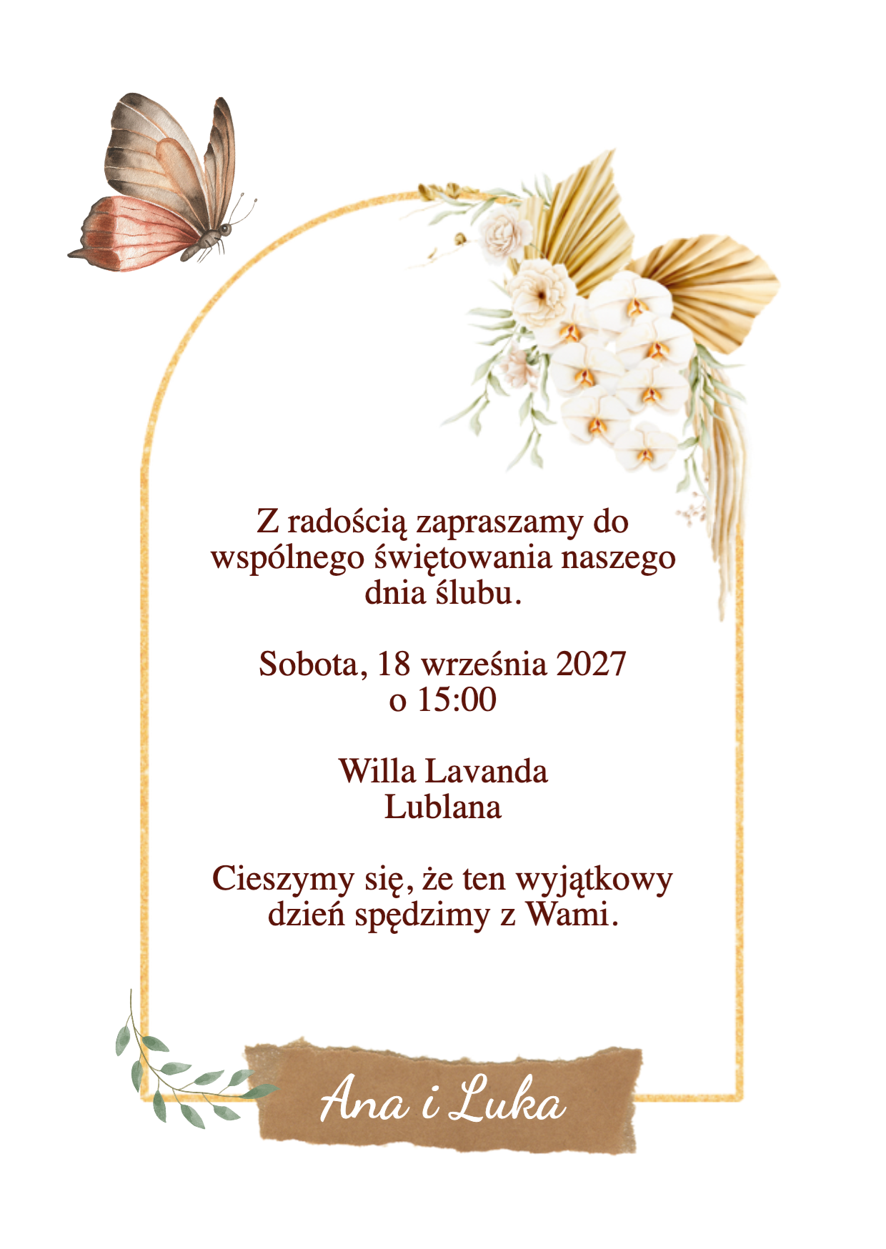 Boho łuk z motylem